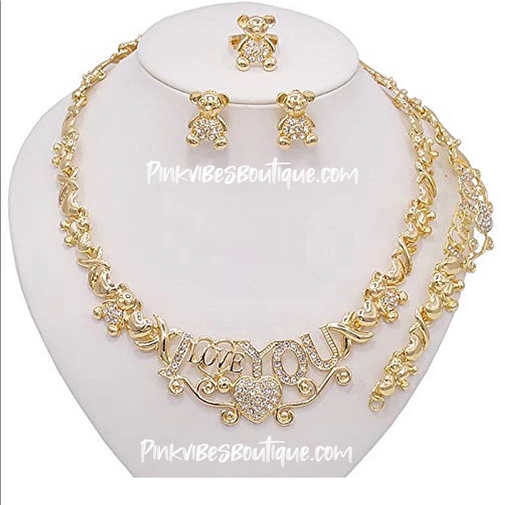 I Love you teddy bear necklace set